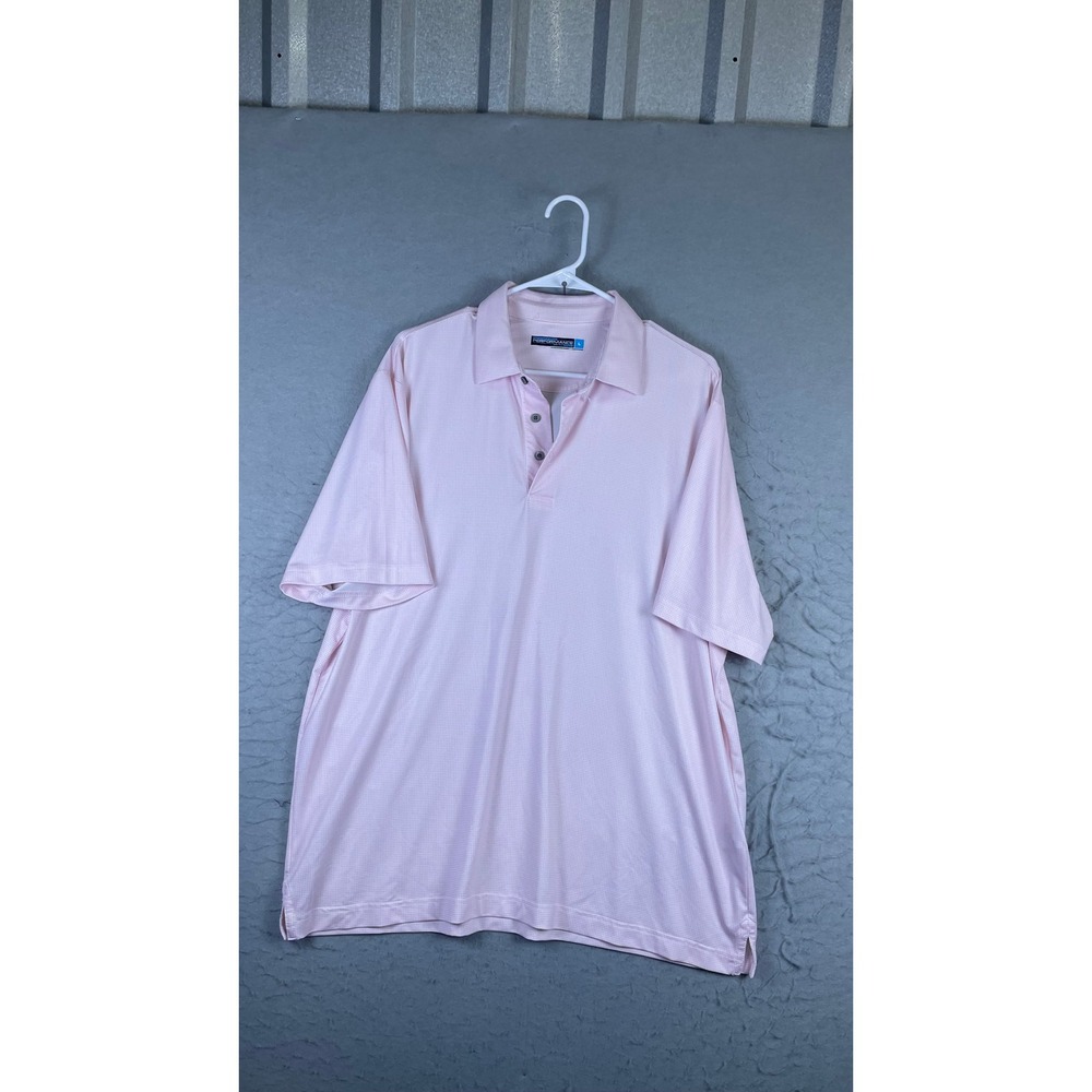 Roundree & Yorke Polo Shirt Men Large Pink Excellent Gingham Performance Stretch
